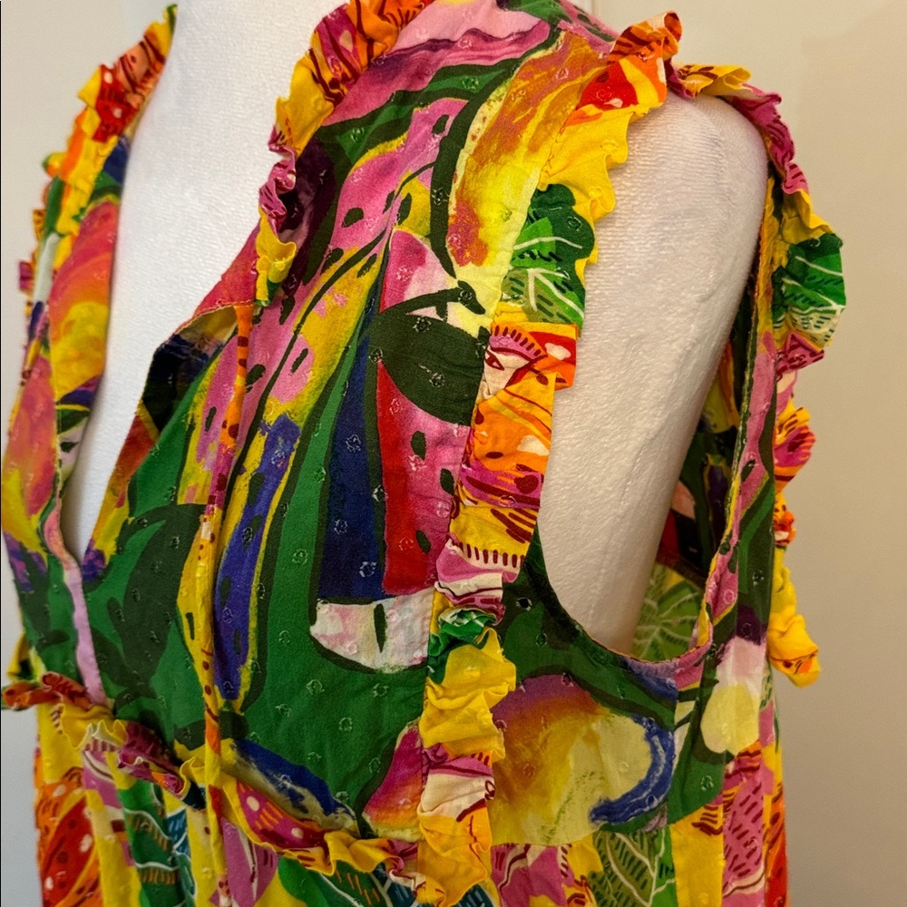 🌴Farm Rio Mixed Prints Tiered Tropical Maxi Dress - Picture 9 of 9